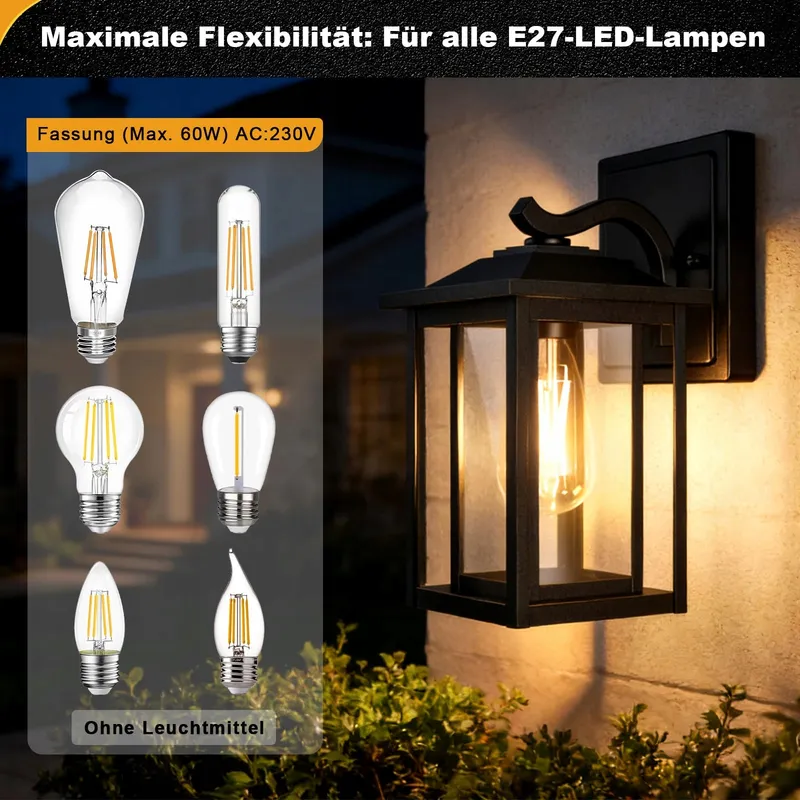 WONDLUMI Set 2 Buitenlampen E27 Zwart Metaal IP44 Terras — foto 5