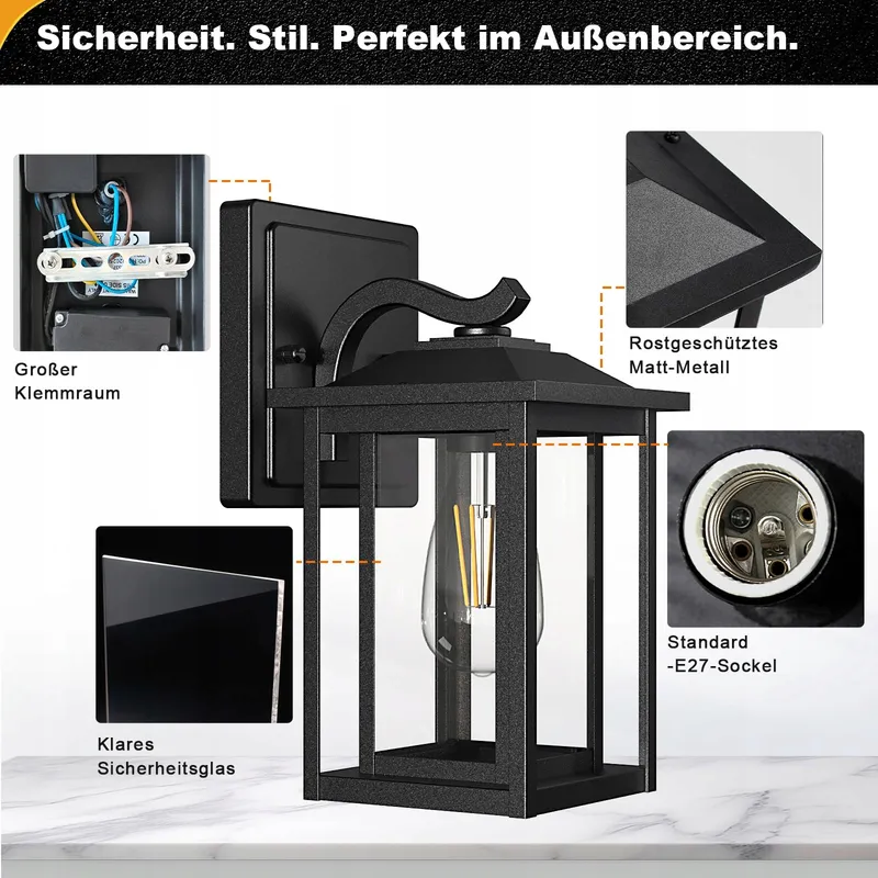 WONDLUMI Set 2 Buitenlampen E27 Zwart Metaal IP44 Terras — foto 3
