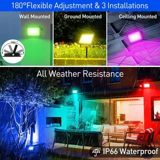 T-SUNUS RGB LED Schijnwerper App Afstandsbediening 60W IP66 — miniatuur 5