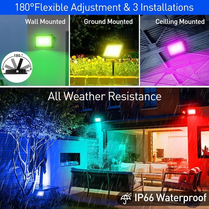 T-SUNUS RGB LED Schijnwerper App Afstandsbediening 60W IP66 — foto 5