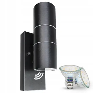 WONDLU LED Buitenwandlamp Zwart Schemersensor GU10 IP44 — miniatuur 1