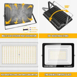 RIGI LED Schijnwerper Waterdicht Tuin Garage Warm 200W IP66 — miniatuur 3