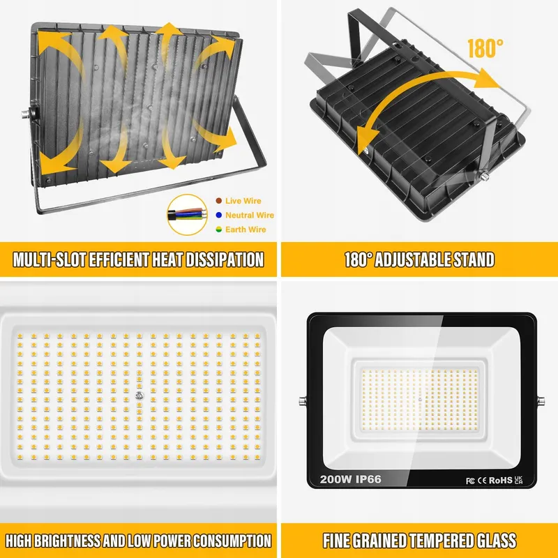 RIGI LED Schijnwerper Waterdicht Tuin Garage Warm 200W IP66 — foto 3
