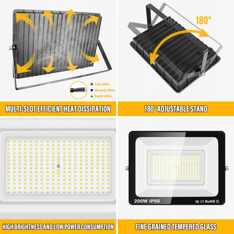 RIGID LED Schijnwerper Waterdicht Tuin Garage Koud Wit 200W IP66 — foto 3