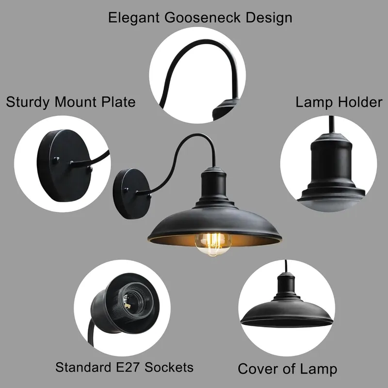 WYQSX Industriële Buitenwandlamp Zwart Aluminium E27 IP65 — foto 4
