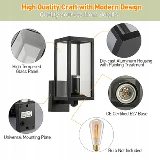 HLFVLITE Buitenwandlamp Aluminium Glas Modern E27 60W — miniatuur 2