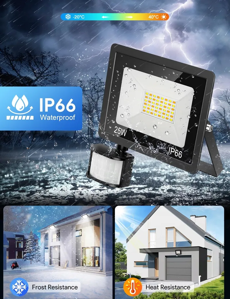 COTLEDL LED Schijnwerper Bewegingsmelder Dimbaar Afstandsbediening IP66 25W — foto 5