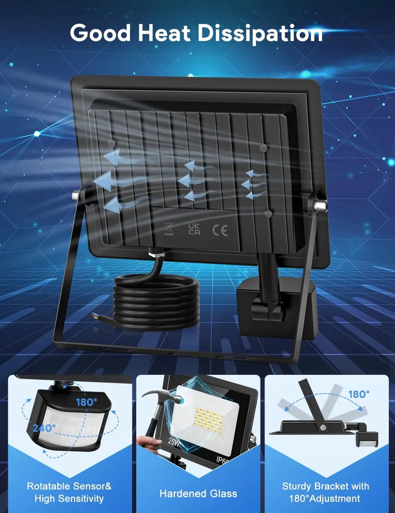 COTLEDL LED Schijnwerper Bewegingsmelder Dimbaar Afstandsbediening IP66 25W — foto 4