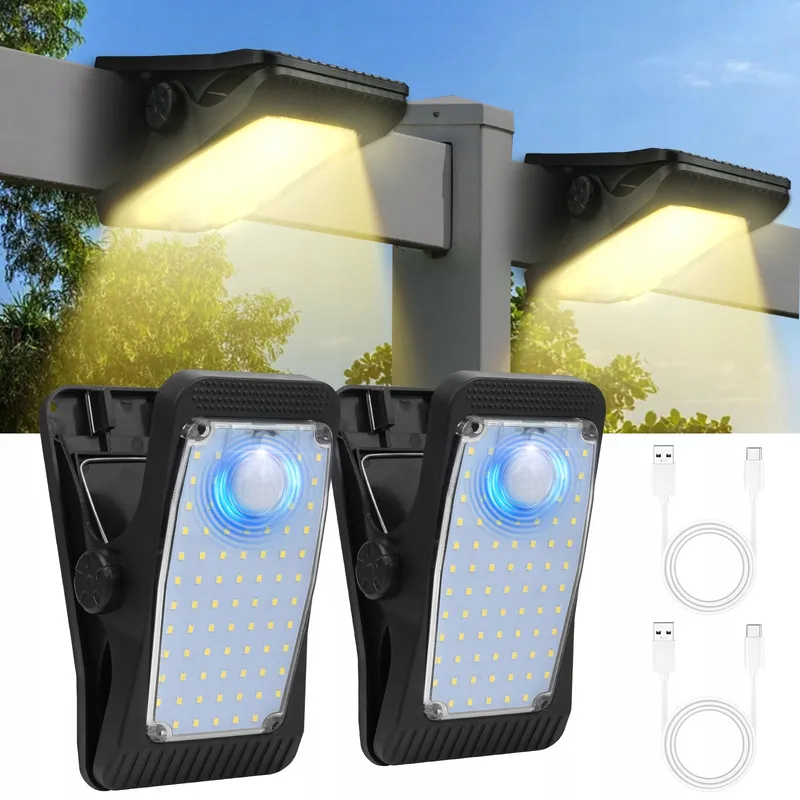 HOTUT Solarlampen Buiten Met Bewegingsmelder Clip USB IP65 2 Stuks — foto 1