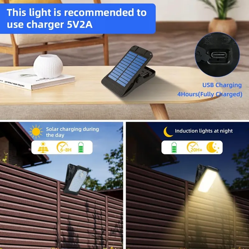 HOTUT Solarlampen Buiten Met Bewegingsmelder Clip USB IP65 2 Stuks — foto 5
