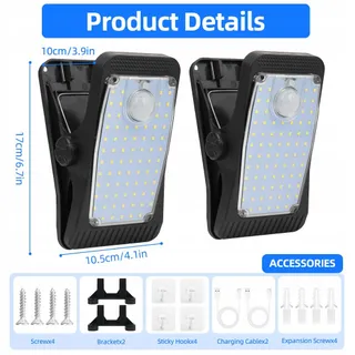 HOTUT Solarlampen Buiten Met Bewegingsmelder Clip USB IP65 2 Stuks — miniatuur 2