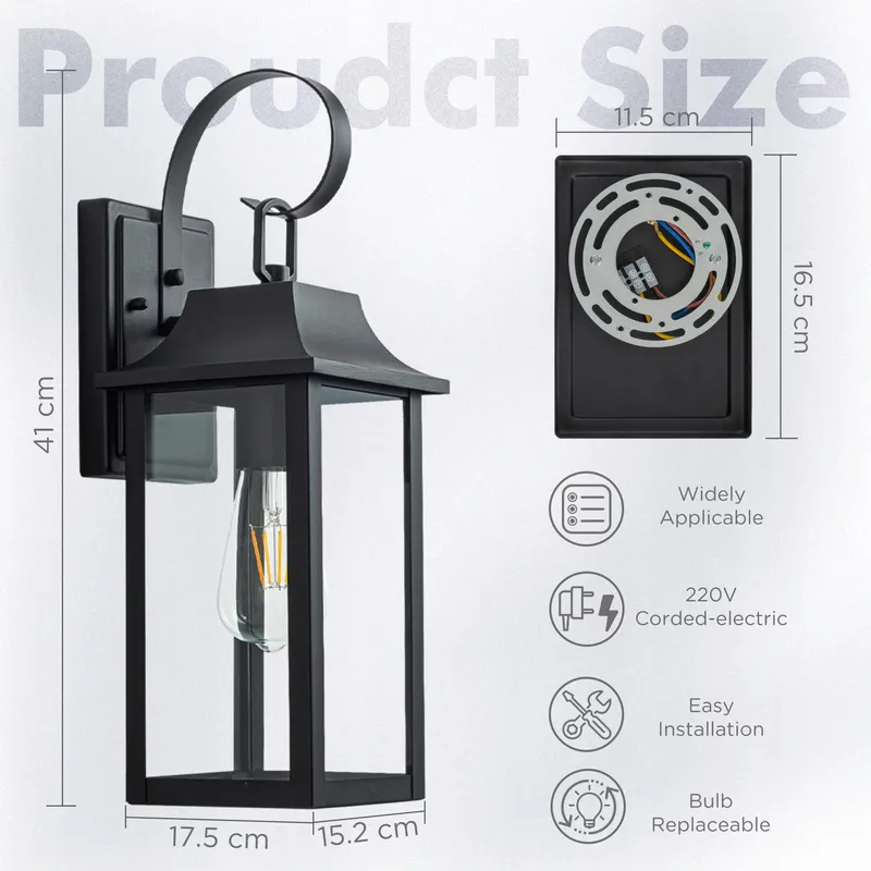 FTL Vintage Buitenwandlamp Zwart Waterdicht Tuin E27 IP44 — foto 4