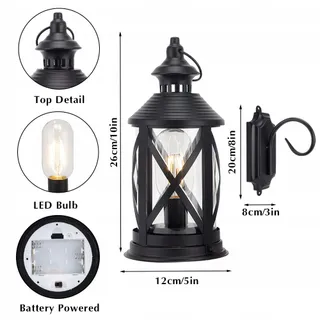 TRIROCKS LED Tafellamp Batterij Vintage Metaal Zwart 26cm — miniatuur 7