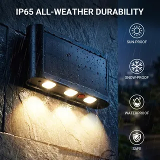 YRGEPOWK Solar LED Wandlamp Waterdicht Warmwit Tuin IP65 — miniatuur 3