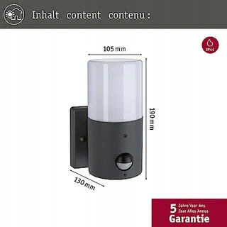 PAULMANN Buitenwandlamp Bewegingsmelder E27 Grijs Mat IP44 15W — miniatuur 2