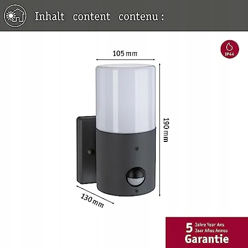 PAULMANN Buitenwandlamp Bewegingsmelder E27 Grijs Mat IP44 15W — foto 2