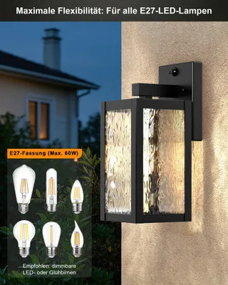 WONDLUMI Vintage Buitenlampen Bewegingssensor E27 Zwart IP44 230V — miniatuur 7