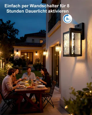 WONDLUMI Vintage Buitenlampen Bewegingssensor E27 Zwart IP44 230V — miniatuur 3