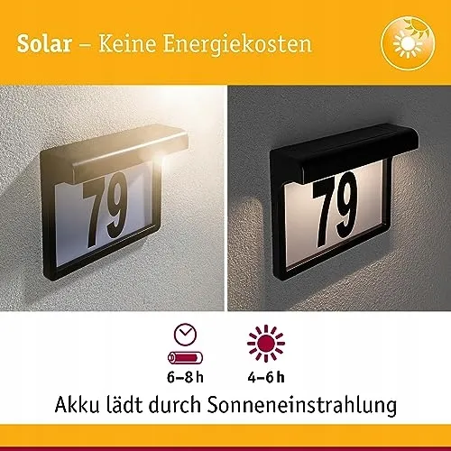 PAULMANN LED Solar Huisnummerlamp Zwart Vierkant IP44 — foto 2