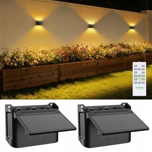 INTELAMP Solar Buitenwandlamp Timer Tuin Terras 2000mAh IP65 — foto 1