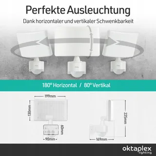 OKTAPLEX LED Schijnwerper Bewegingssensor Warmwit 26W 3000lm — miniatuur 4