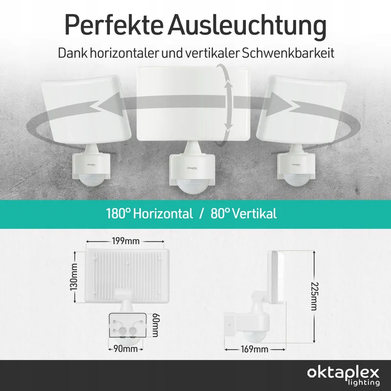 OKTAPLEX LED Schijnwerper Bewegingssensor Warmwit 26W 3000lm — foto 4