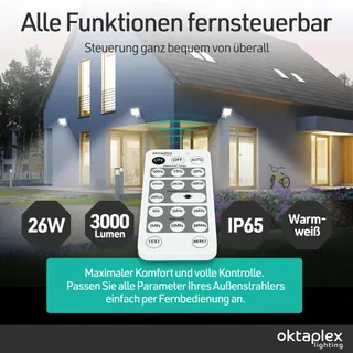OKTAPLEX LED Schijnwerper Bewegingssensor Warmwit 26W 3000lm — miniatuur 2