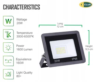 CLAR LED Schijnwerper Buiten Tuin Garage Neutraalwit 20W — miniatuur 2