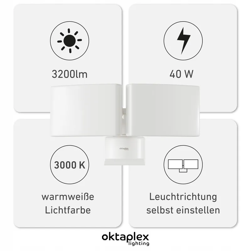 OKTAPLEX Cali Dos LED Buitenwandlamp Draaibaar Wit 40W IP65 — foto 2