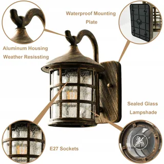 SUZNIU Vintage Buitenwandlamp Waterdicht E27 Glas Terras — miniatuur 3