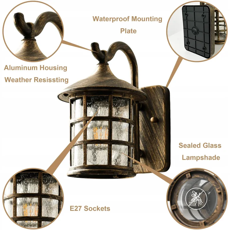 SUZNIU Vintage Buitenwandlamp Waterdicht E27 Glas Terras — foto 3