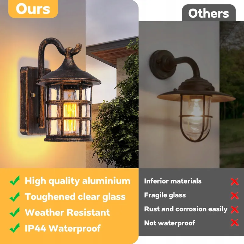 SUZNIU Vintage Buitenwandlamp Waterdicht E27 Glas Terras — foto 7
