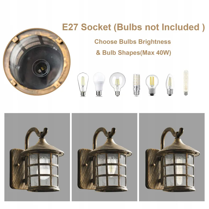 SUZNIU Vintage Buitenwandlamp Waterdicht E27 Glas Terras — foto 4