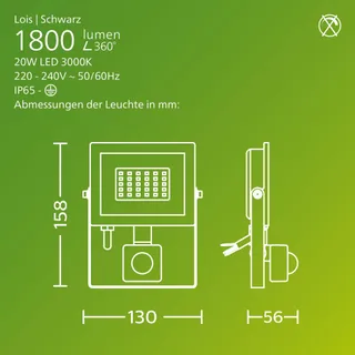 PHILIPS Lois LED Schijnwerper Bewegingssensor Zwart 20W 3000K — miniatuur 3