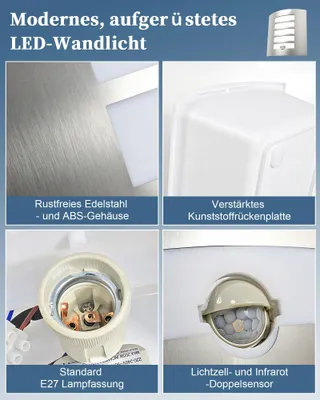 UNIKCST Buitenlampen Bewegingssensor Wand Warmwit IP44 2x12W — miniatuur 5