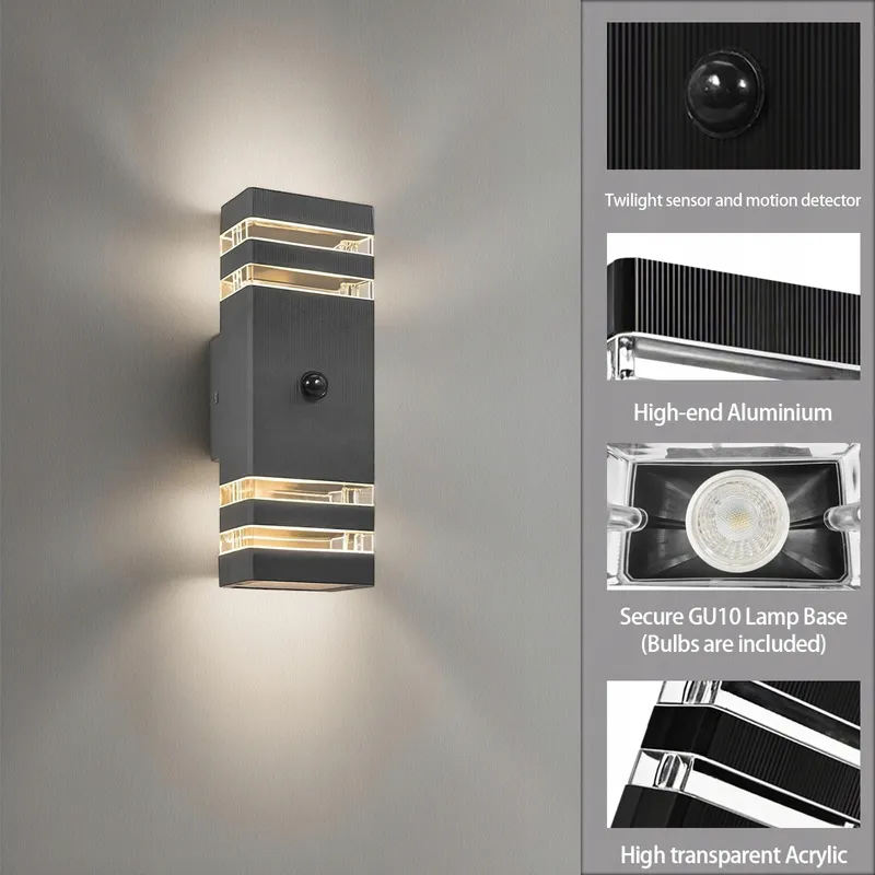 JNR Buitenlamp Bewegingssensor Balkon Tuin Wit IP54 GU10 2x5W — foto 4