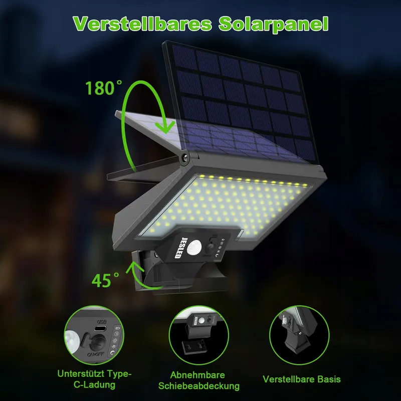 JESLED Solarlampen Bewegingssensor Draaibaar Tuin IP65 108LED 2 Stuks — foto 2