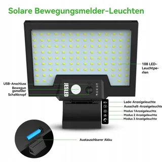 JESLED Solarlampen Bewegingssensor Draaibaar Tuin IP65 108LED 2 Stuks — miniatuur 4