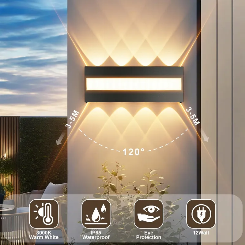 SUZNIU LED Buitenwandlamp Waterdicht Warm Wit IP65 3000K — foto 3