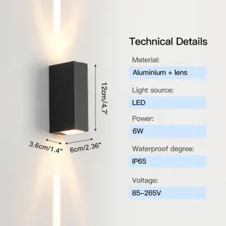 WYQ LED Buitenwandlamp Modern Aluminium Warm 2 Stuks 6W IP65 — miniatuur 4