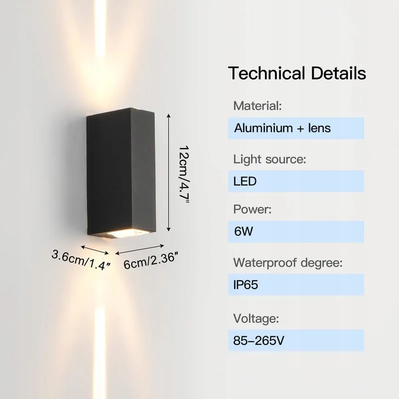 WYQ LED Buitenwandlamp Modern Aluminium Warm 2 Stuks 6W IP65 — foto 4