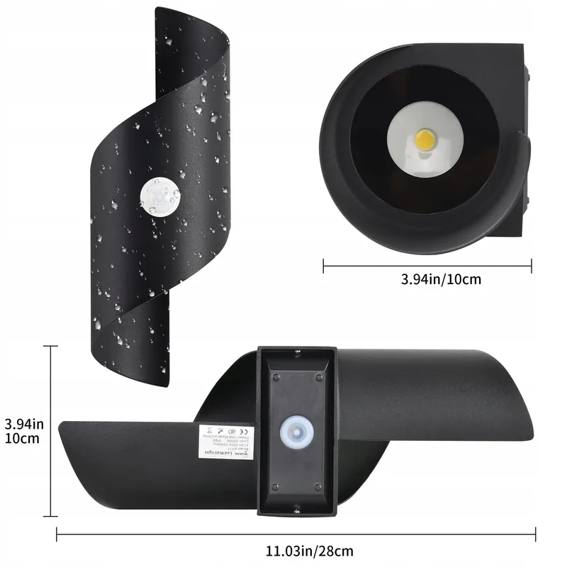 KUKAK LED Wandlamp Bewegingssensor Buiten Zwart Koud Wit 10W IP65 — foto 7