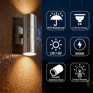JNR Up Down Buitenwandlamp Waterdicht Zilver LED GU10 IP54 — miniatuur 3