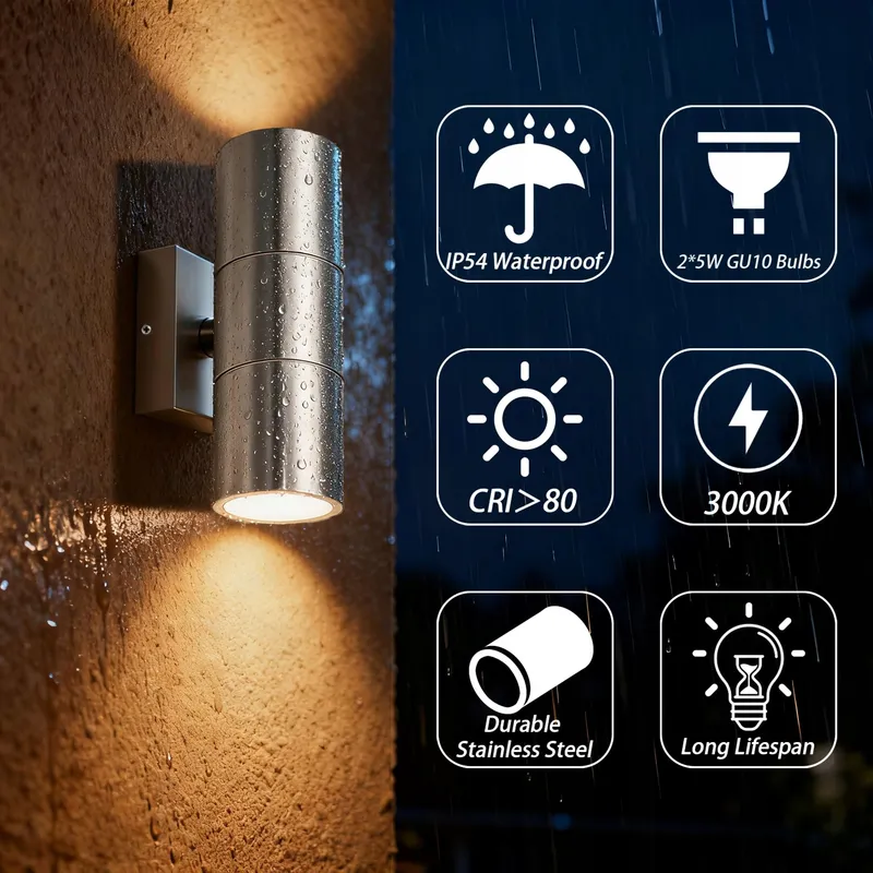 JNR Up Down Buitenwandlamp Waterdicht Zilver LED GU10 IP54 — foto 3