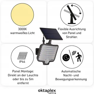 OKTAPLEX Solar Wandlamp Met Bewegingsmelder Antraciet IP44 2 Stuks — miniatuur 2