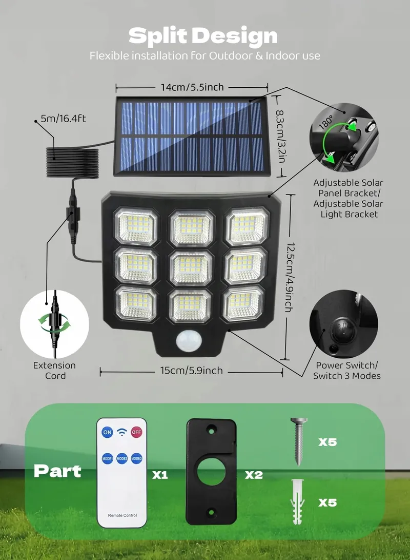 WEGOODLIFE Solarlamp Bewegingssensor Afstandsbediening Tuin Garage IP65 — foto 3