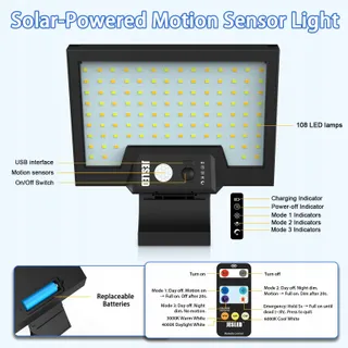 JESLED Solarlampen Bewegingssensor Draaibaar Tuin IP65 — miniatuur 7
