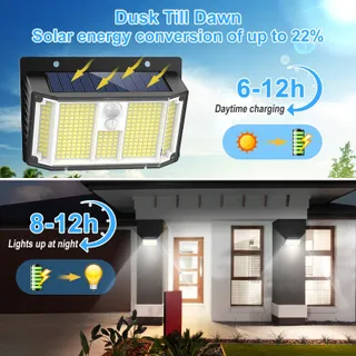FRATINK Solarlampen Bewegingssensor IP65 268 LED 2 Stuks — miniatuur 5