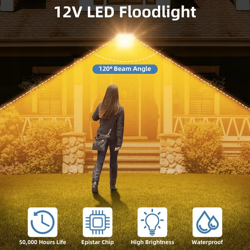 PAPASBOX LED Schijnwerper Buiten Warmwit Waterdicht 12V 10W IP65 — foto 6