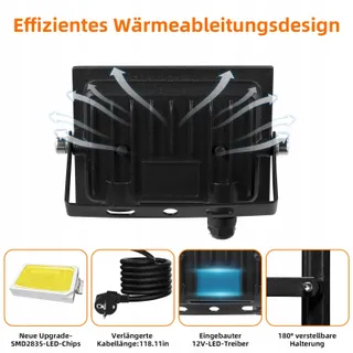 WOWSPEED LED Schijnwerper Buiten Warmwit Kabel 300cm IP65 50W — miniatuur 6
